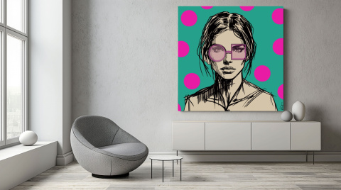 DIGITAL PAINTING - WOMAN WITH GLASSES - PINK