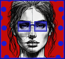 DIGITAL PAINTING - WOMAN WITH GLASSES - RED NO 2