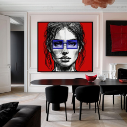 DIGITAL PAINTING - WOMAN WITH GLASSES - RED