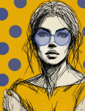 DIGITAL PAINTING - WOMAN WITH GLASSES - YELLOW