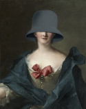 Malerei auf Leinwand gedruckt. Eine Frau mit Hut.