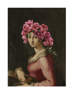 Gemälde auf Leinwand gedruckt. Eine Frau mit einem Kranz auf dem Kopf.