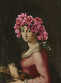 Gemälde auf Leinwand gedruckt. Eine Frau mit einem Kranz auf dem Kopf.