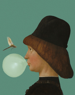 Auf Leinwand gedrucktes Gemälde "Ein junger Mann mit einer Libelle"