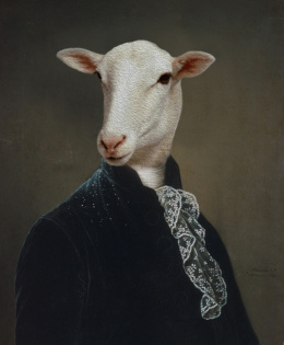 Auf Leinwand gedrucktes Gemälde "Schaf mit Jabot"