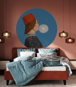 Wall decoration - mural DOTS Boy with Bubble Gum blue