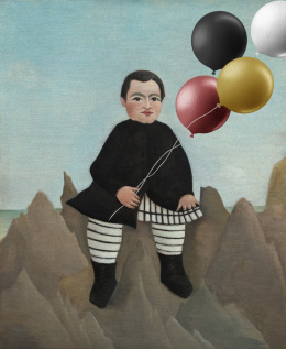 Obraz drukowany na płótnie "Chłopiec z balonami "