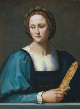 Auf Leinwand gedrucktes Gemälde "Frau aus einem Baguette"