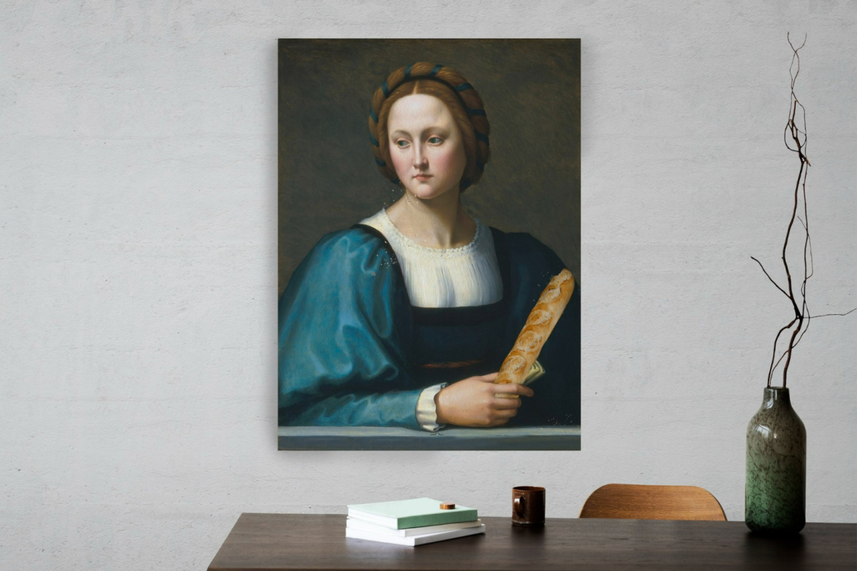 Painting printed on canvas "Woman from a baguette"