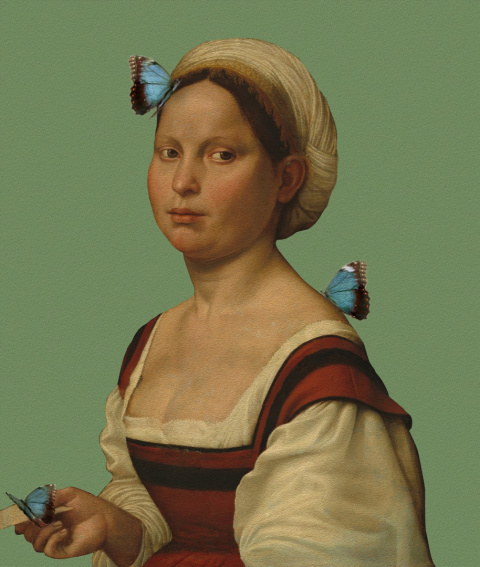 Obraz drukowany na płótnie "Kobieta z motylami "