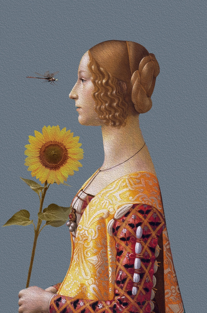 Painting printed on canvas "Woman with sunflower "