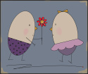 ARTWORK ON CANVAS - MR. AND MRS. EGG WITH FLOWER