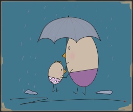 ARTWORK ON CANVAS - MR. EGG AND A WALK IN THE RAIN
