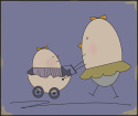 ARTWORK ON CANVAS - MRS. EGG AND A WALK WITH A STROLLER