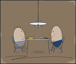ARTWORK ON CANVAS - MR. AND MRS. EGG IN A RESTAURANT